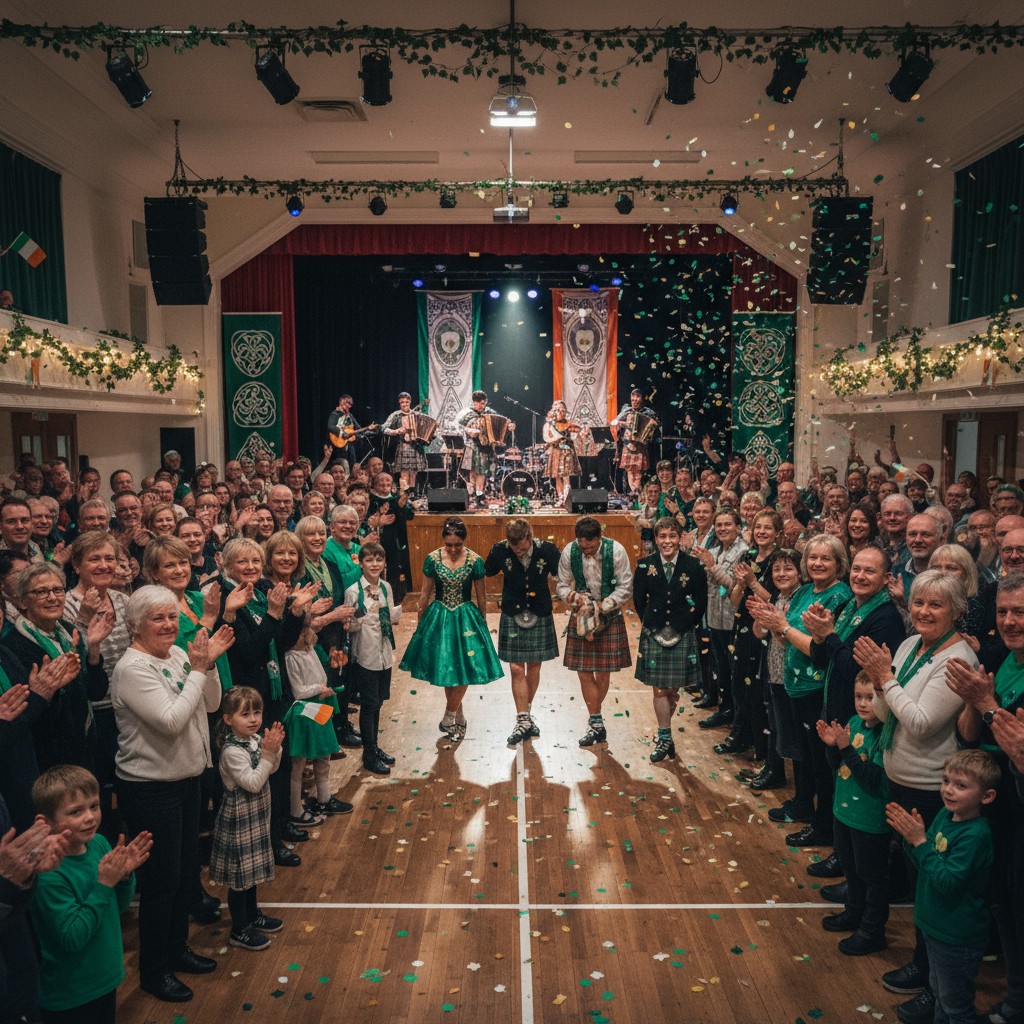 Here is a medium-length caption, similar in length to the description: This image captures a joyous scene at a St. Patrick...