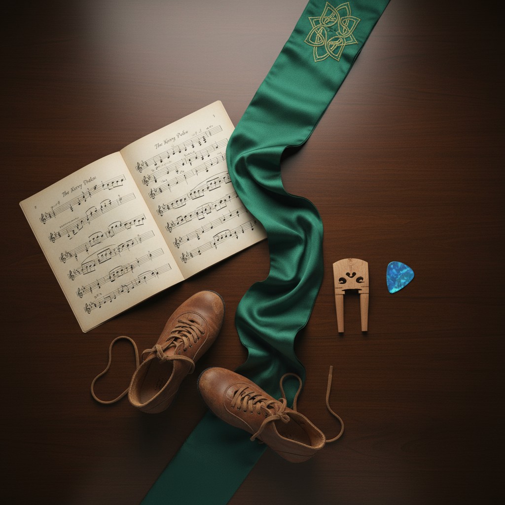 The alt text for this image, as requested, contains the following description: "'The Kerry Reel' songbook of sheet music i...